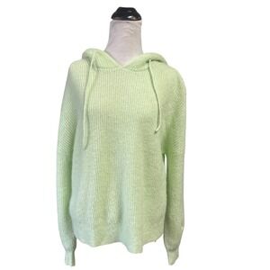 GANNI Lime Green Mohair Blend Ribbed Knit Oversized Hoodie Sweater Womens